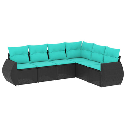 Set Divani da Giardino 6 pz con Cuscini Nero in Polyrattan | homemem39