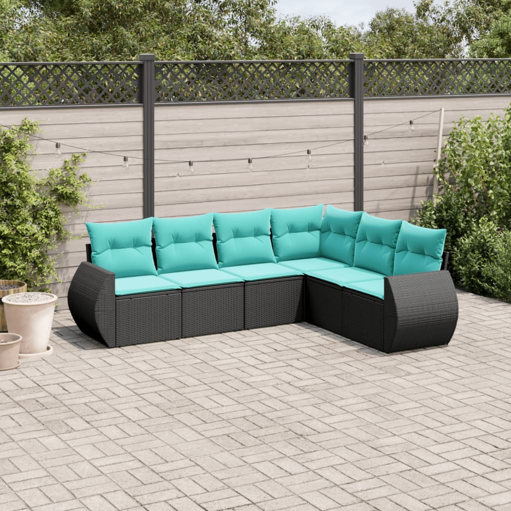 Set Divani da Giardino 6 pz con Cuscini Nero in Polyrattan | homemem39