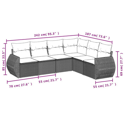 Set Divano da Giardino 6 pz con Cuscini Grigio in Polyrattan | homemem39