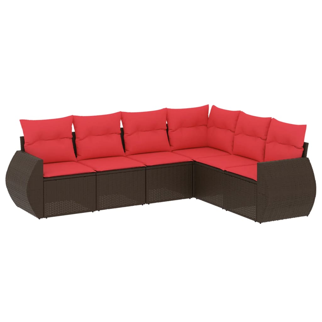Set Divani da Giardino 6 pz con Cuscini Marrone in Polyrattan | homemem39