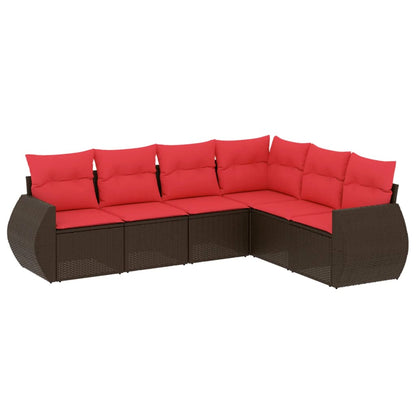 Set Divani da Giardino 6 pz con Cuscini Marrone in Polyrattan | homemem39