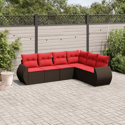 Set Divani da Giardino 6 pz con Cuscini Marrone in Polyrattan