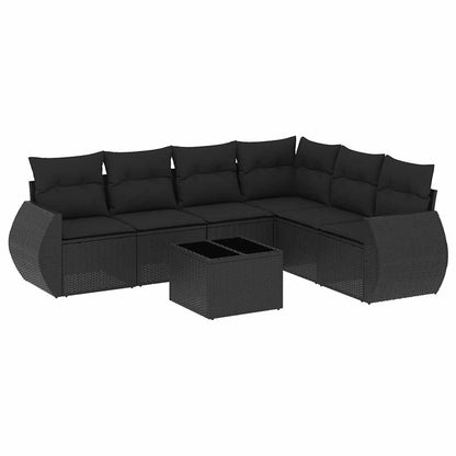 Set Divani da Giardino con Cuscini 7pz Nero Polyrattan