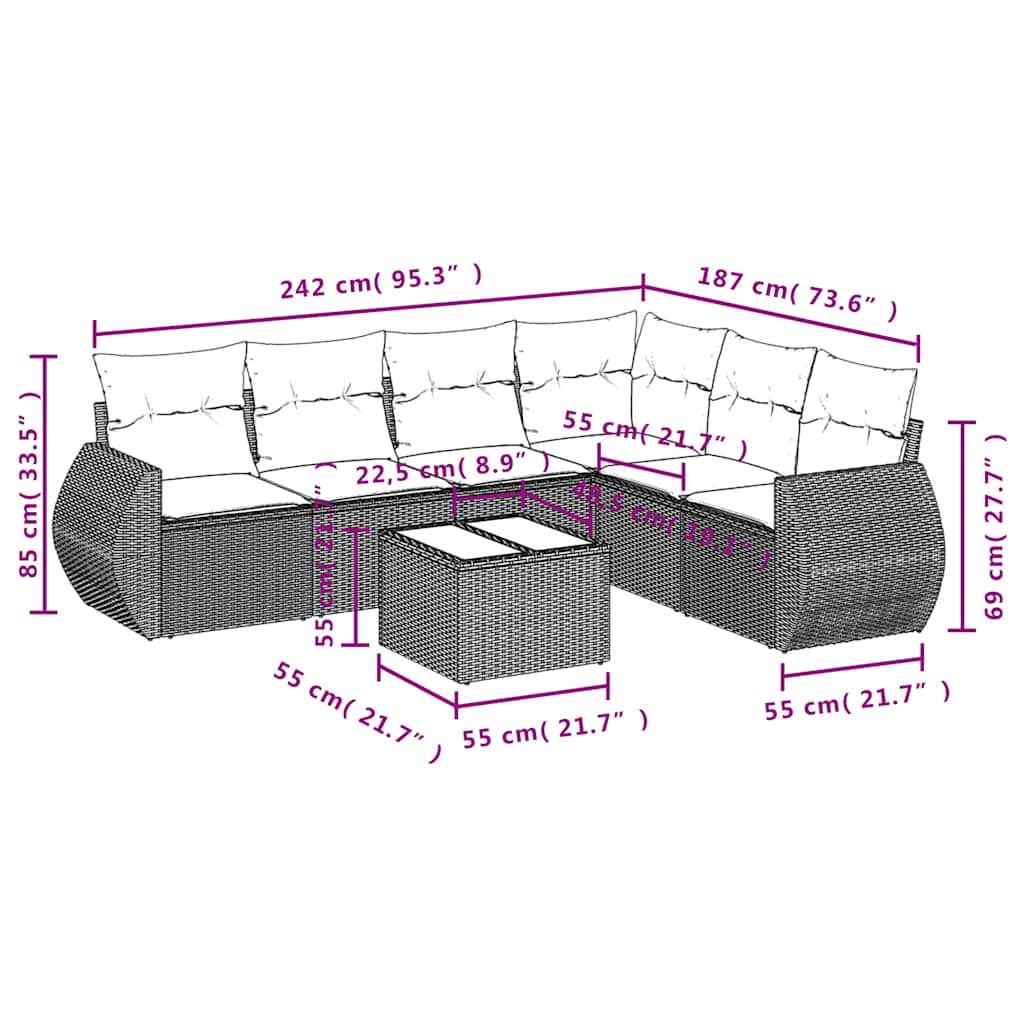 Set Divani da Giardino con Cuscini 7pz Nero Polyrattan | homemem39