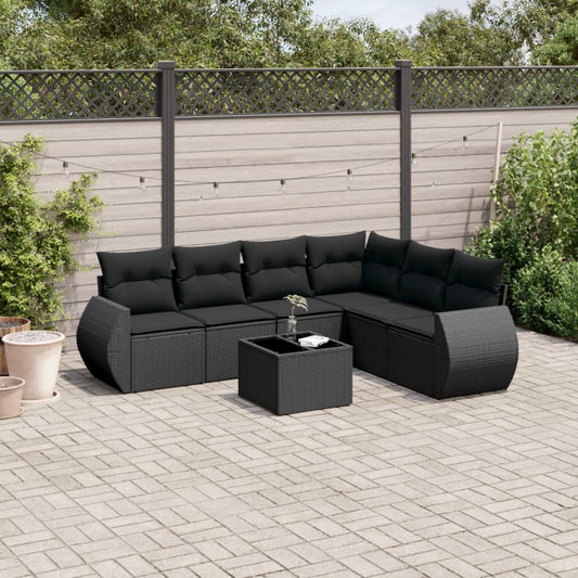 Set Divani da Giardino con Cuscini 7pz Nero Polyrattan - homemem39