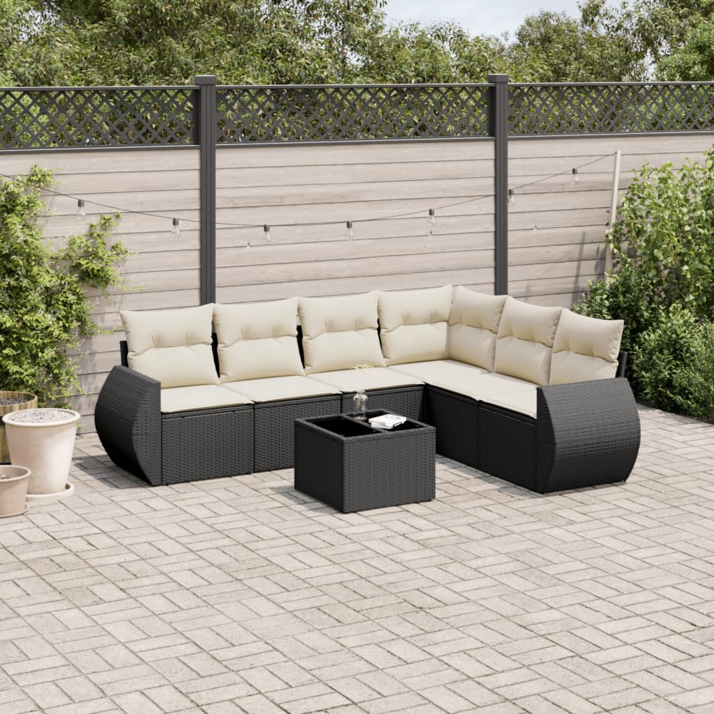 Set Divani da Giardino con Cuscini 7pz Nero Polyrattan - homemem39