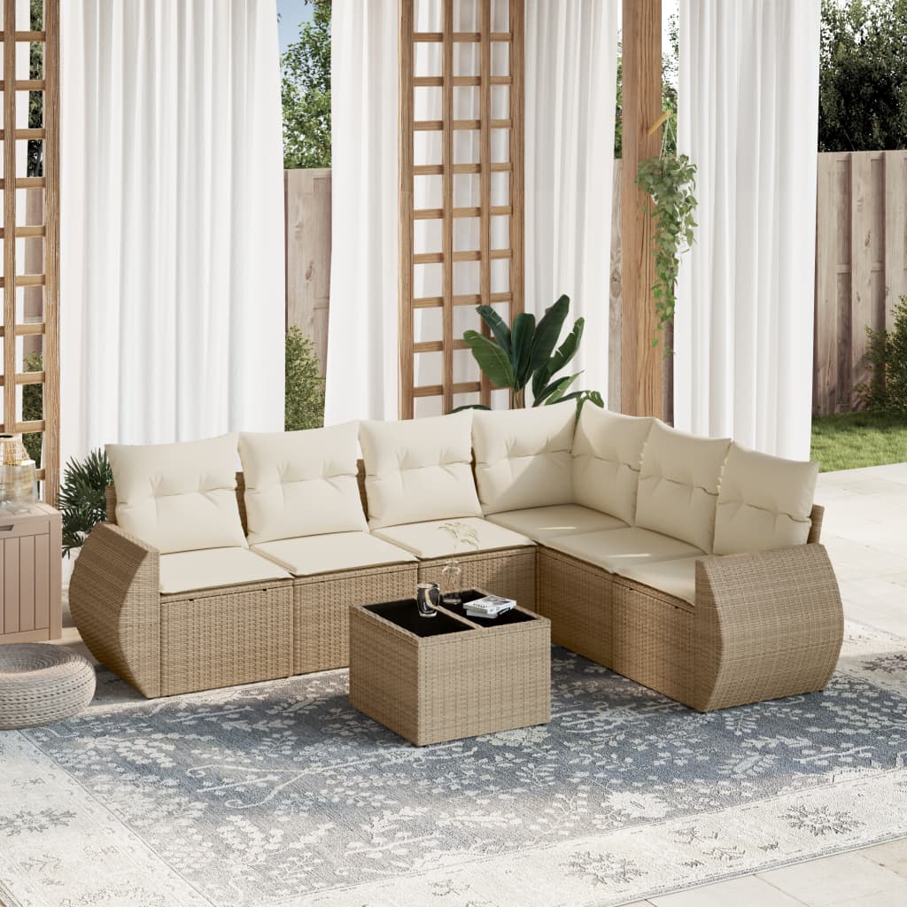 Set Divani da Giardino 7 pz con Cuscini Beige in Polyrattan - homemem39