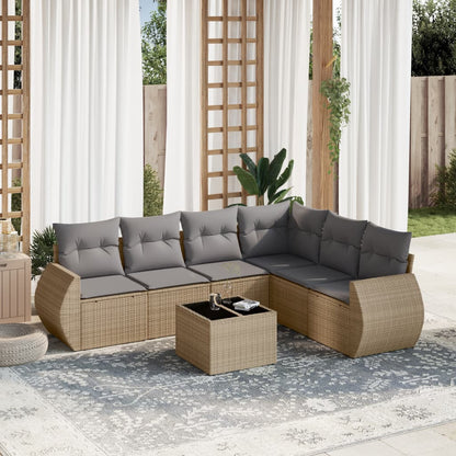 Set Divani da Giardino 7 pz con Cuscini Beige in Polyrattan - homemem39