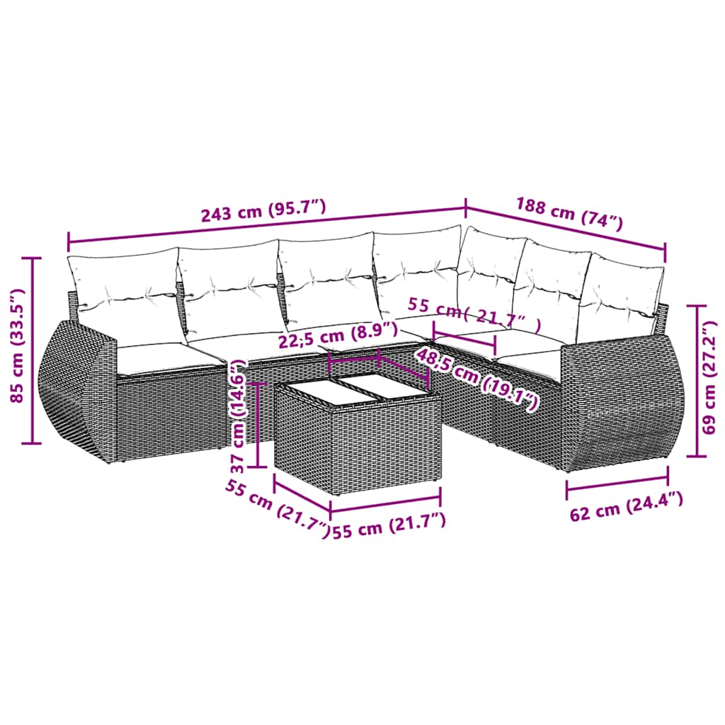 Set Divani da Giardino 7pz con Cuscini Grigio Chiaro Polyrattan - homemem39