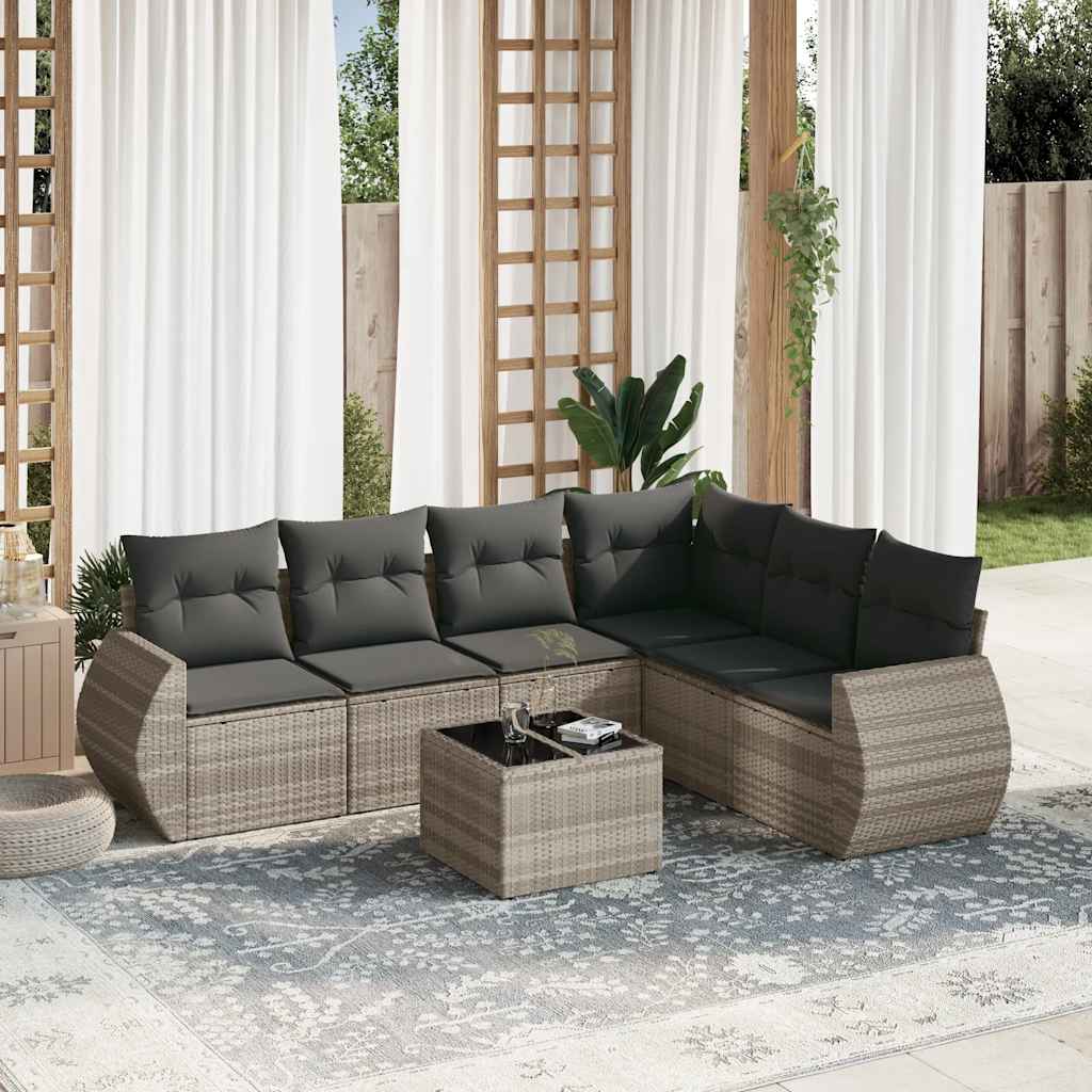 Set Divani da Giardino 7pz con Cuscini Grigio Chiaro Polyrattan - homemem39