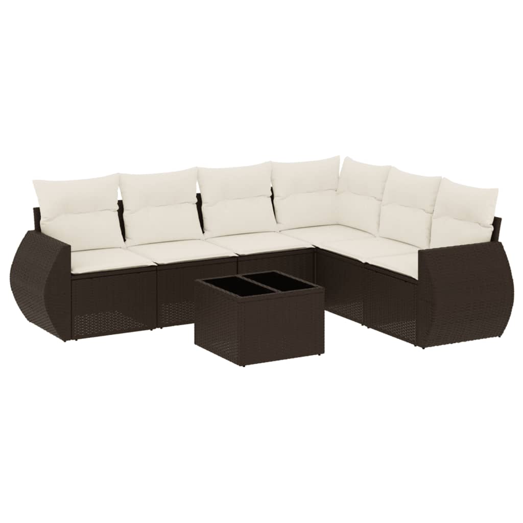 Set Divani da Giardino 7 pz con Cuscini Marrone in Polyrattan - homemem39