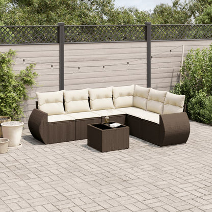 Set Divani da Giardino 7 pz con Cuscini Marrone in Polyrattan - homemem39