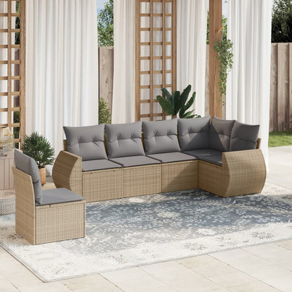 Set Divano da Giardino 6 pz con Cuscini Beige in Polyrattan - homemem39