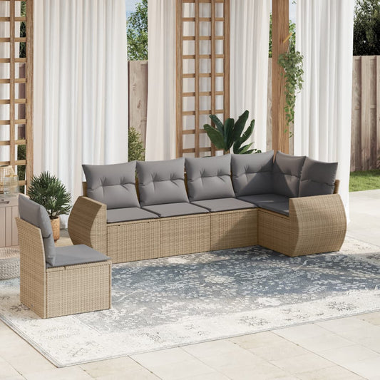 Set Divano da Giardino 6 pz con Cuscini Beige in Polyrattan - homemem39