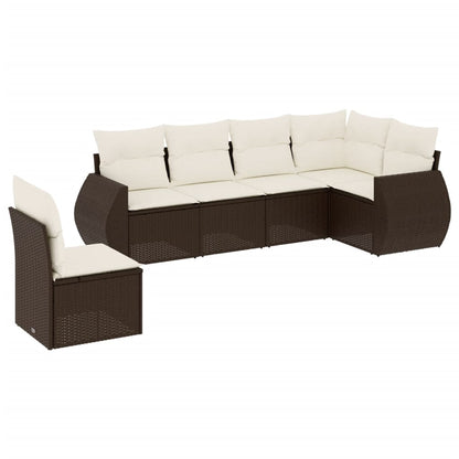Set Divano da Giardino 6 pz con Cuscini Marrone in Polyrattan - homemem39