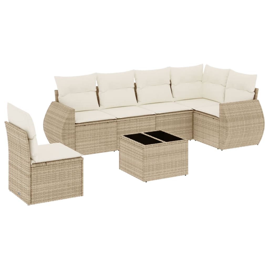 Set Divani da Giardino 7 pz con Cuscini Beige in Polyrattan - homemem39
