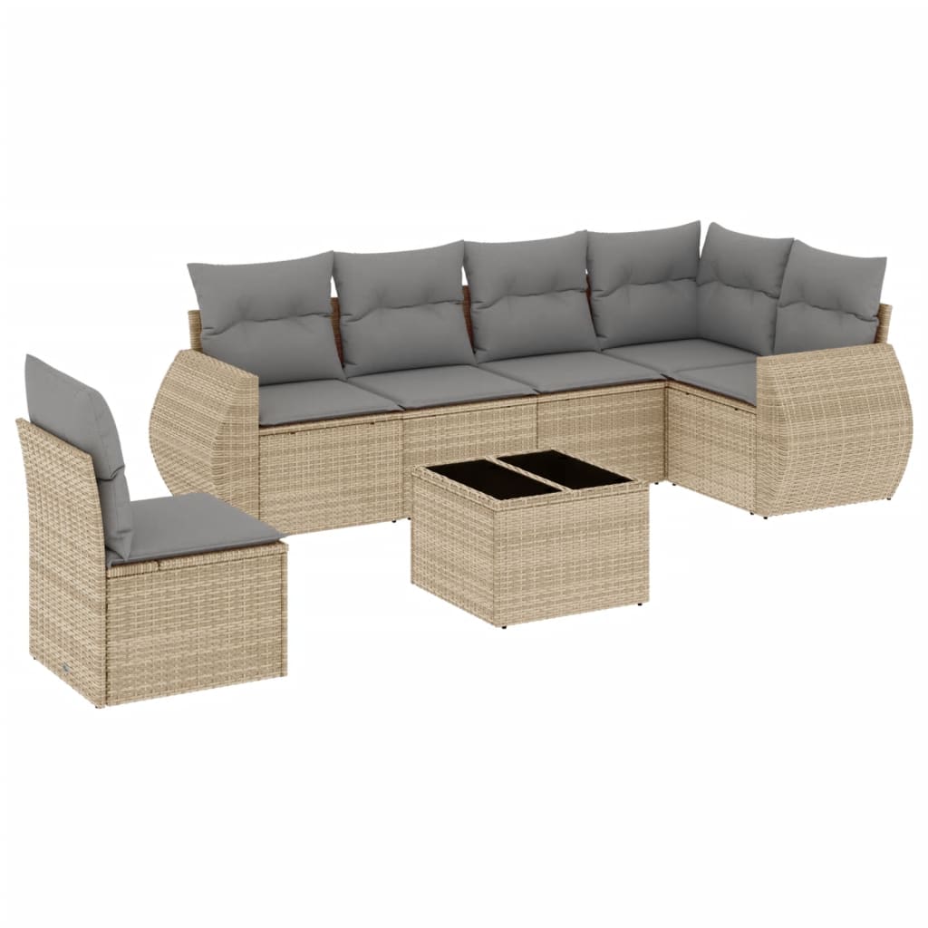 Set Divani da Giardino 7 pz con Cuscini Beige in Polyrattan - homemem39