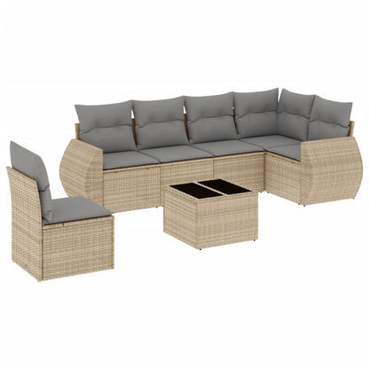 Set Divani da Giardino 7 pz con Cuscini Beige in Polyrattan - homemem39