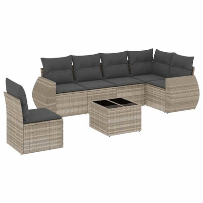 Set Divani da Giardino 7pz con Cuscini Grigio Chiaro Polyrattan - homemem39