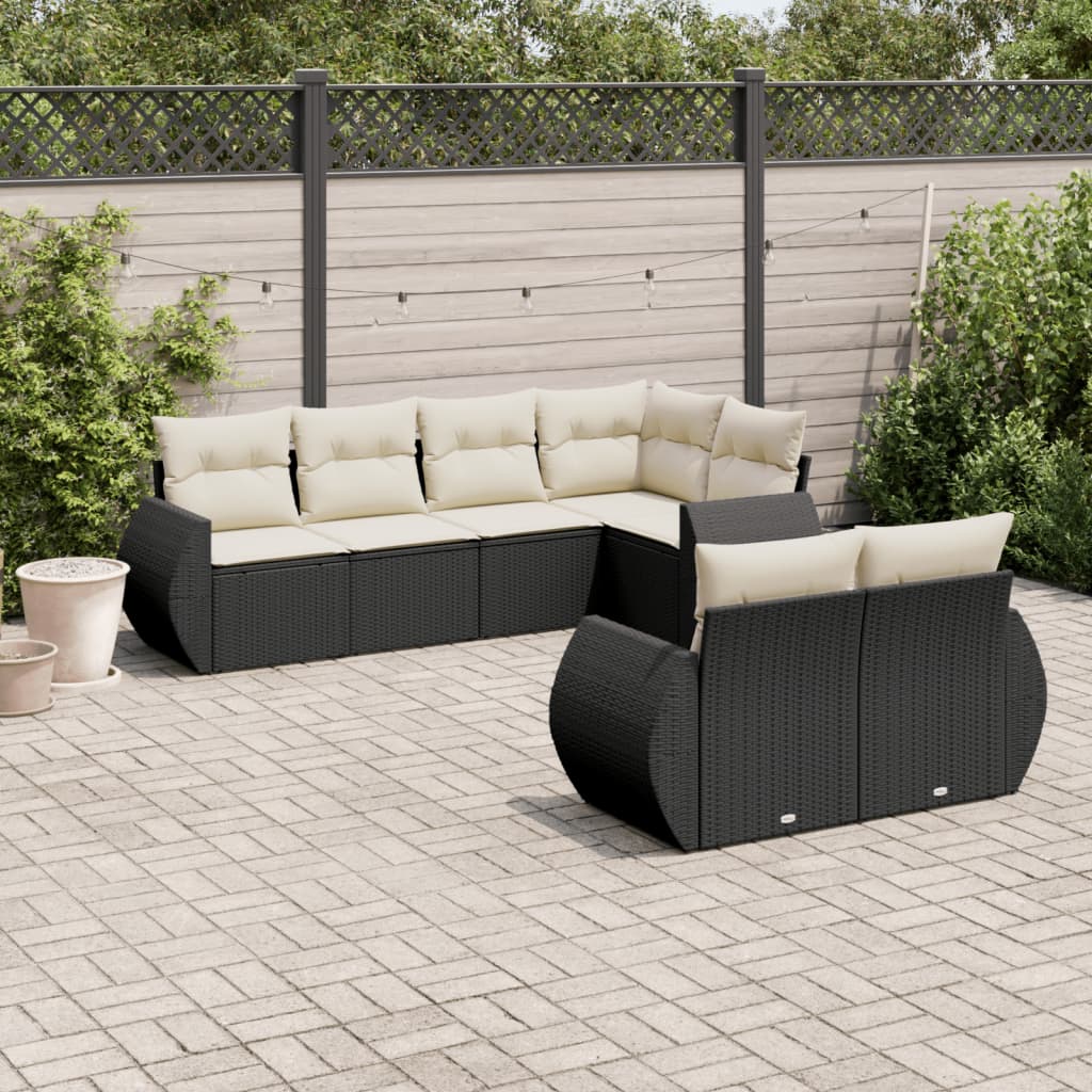 Set Divani da Giardino con Cuscini 7pz Nero Polyrattan - homemem39