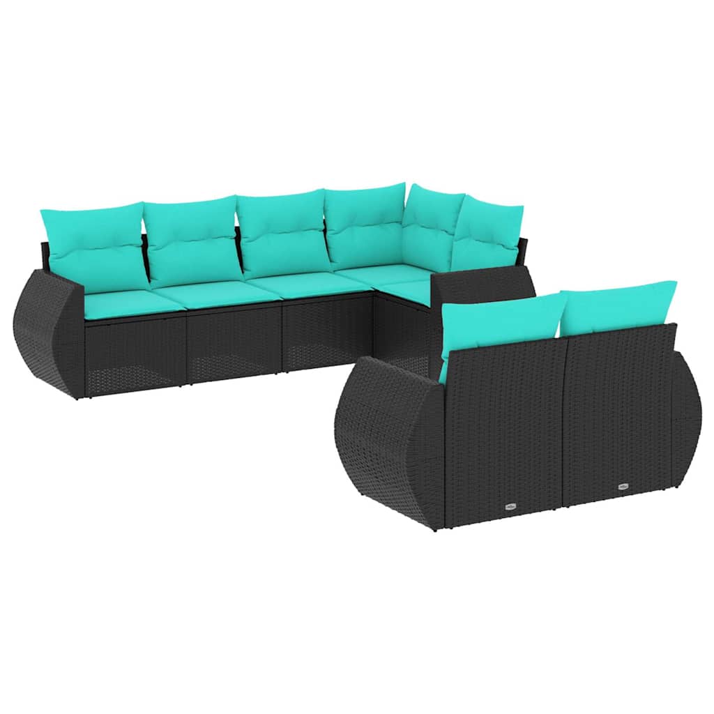 Set Divani da Giardino 7 pz con Cuscini Nero in Polyrattan | homemem39