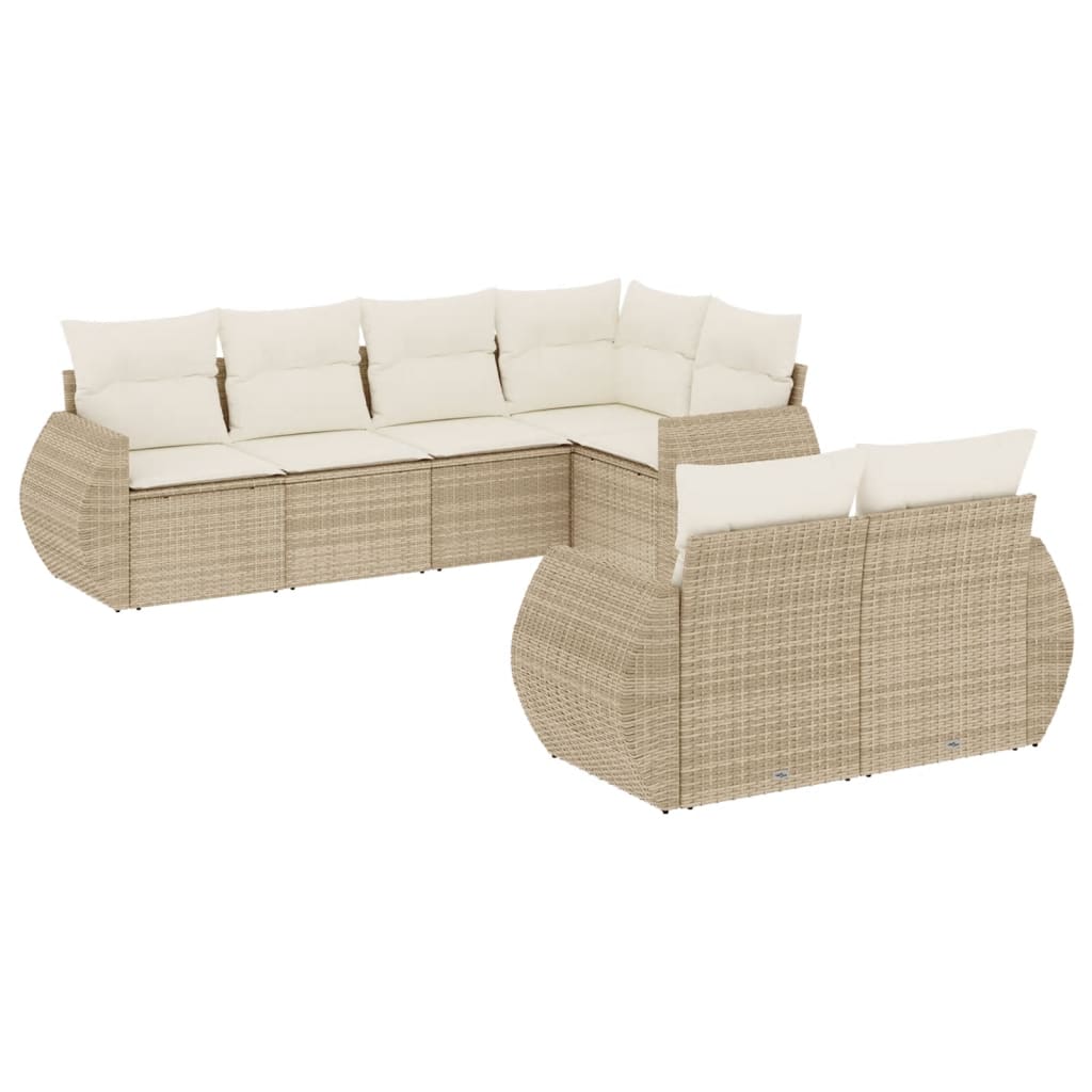 Set Divani da Giardino 7 pz con Cuscini Beige in Polyrattan - homemem39