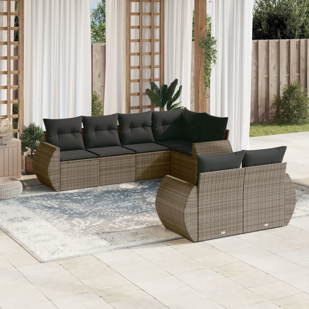 Set Divani da Giardino 7 pz con Cuscini Grigio in Polyrattan - homemem39