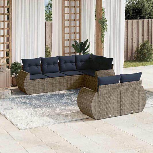 Set Divani da Giardino 7 pz con Cuscini Grigio in Polyrattan | homemem39
