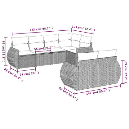 Set Divani da Giardino 7pz con Cuscini Grigio Chiaro Polyrattan