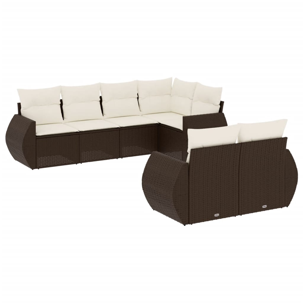 Set Divani da Giardino 7 pz con Cuscini Marrone in Polyrattan