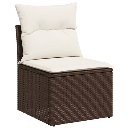 Set Divani da Giardino 7 pz con Cuscini Marrone in Polyrattan