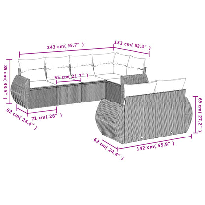 Set Divani da Giardino 7 pz con Cuscini Marrone in Polyrattan