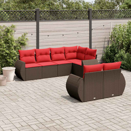 Set Divani da Giardino 7 pz con Cuscini Marrone in Polyrattan | homemem39