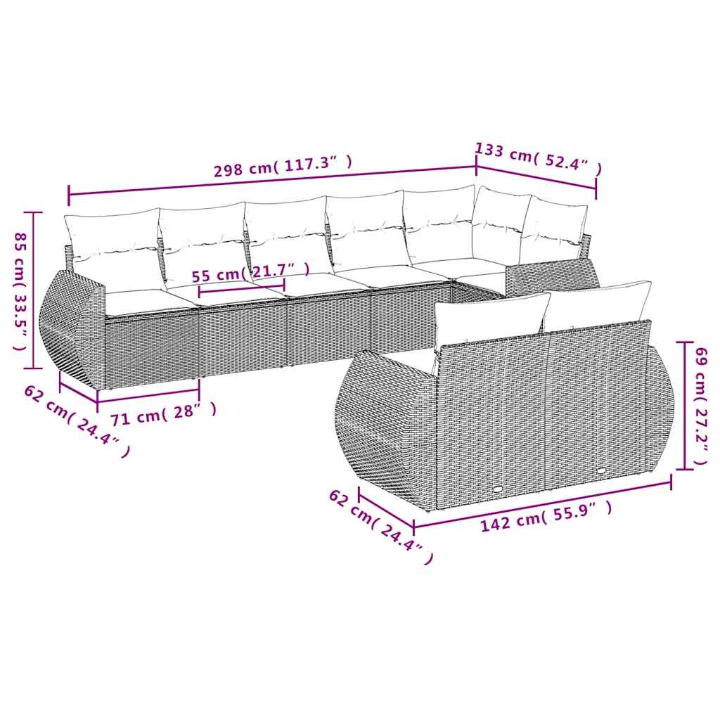 Set Divani da Giardino 8 pz con Cuscini Nero in Polyrattan | homemem39