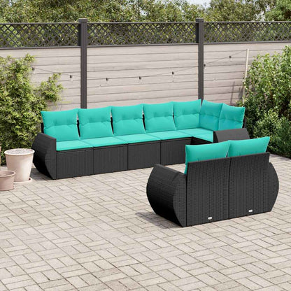 Set Divani da Giardino 8 pz con Cuscini Nero in Polyrattan | homemem39