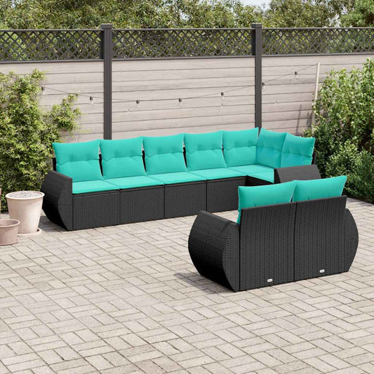 Set Divani da Giardino 8 pz con Cuscini Nero in Polyrattan | homemem39