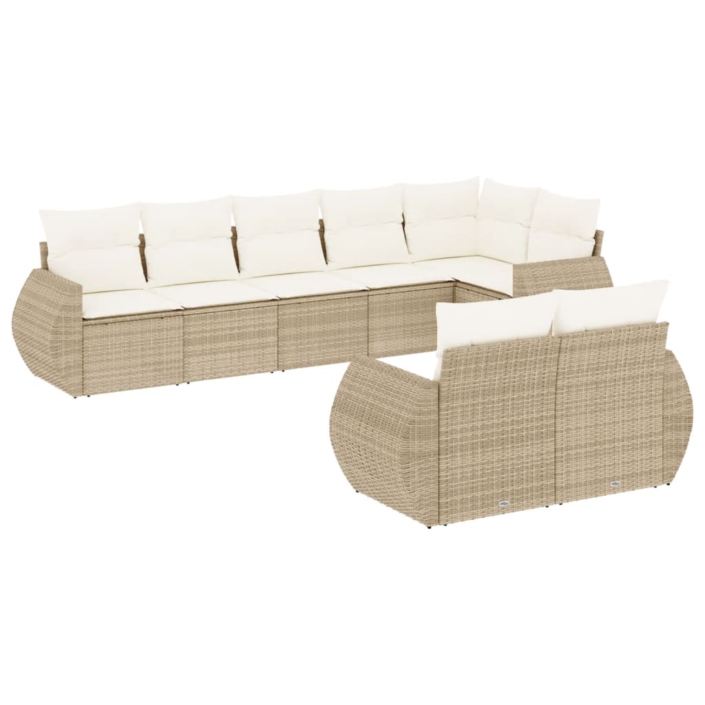 Set Divano da Giardino 8 pz con Cuscini Beige in Polyrattan - homemem39