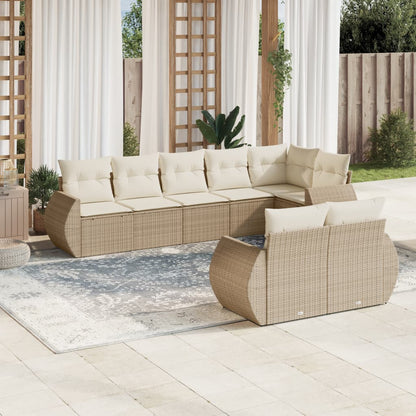 Set Divano da Giardino 8 pz con Cuscini Beige in Polyrattan - homemem39