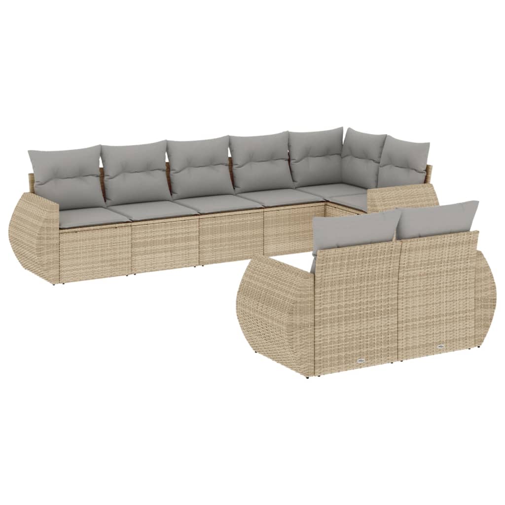 Set Divano da Giardino 8 pz con Cuscini Beige in Polyrattan - homemem39