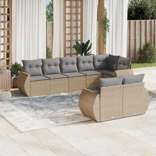 Set Divano da Giardino 8 pz con Cuscini Beige in Polyrattan - homemem39