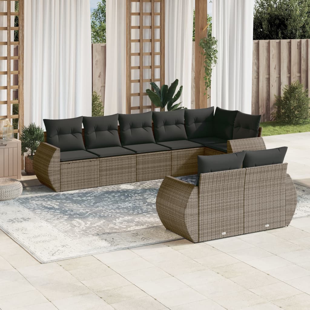 Set Divano da Giardino 8 pz con Cuscini Grigio in Polyrattan - homemem39