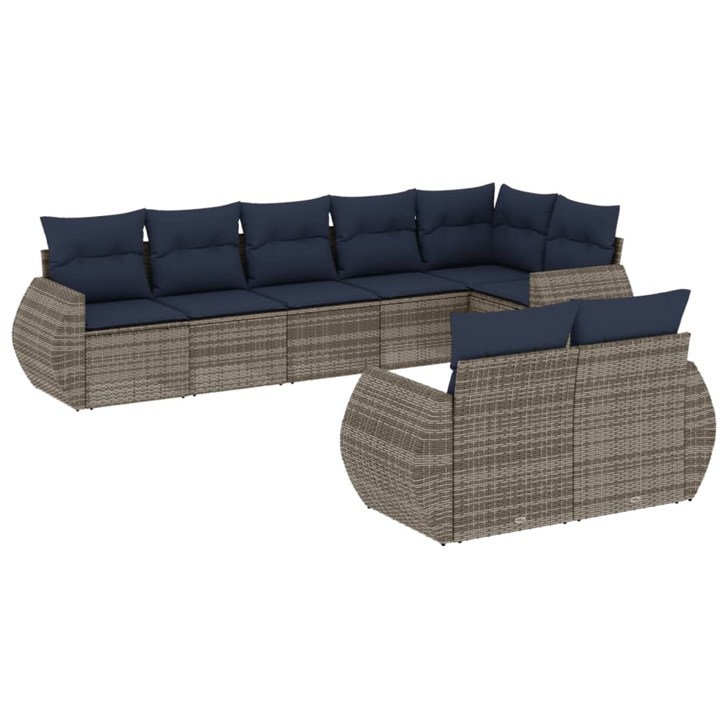 Set Divani da Giardino 8 pz con Cuscini Grigio in Polyrattan | homemem39