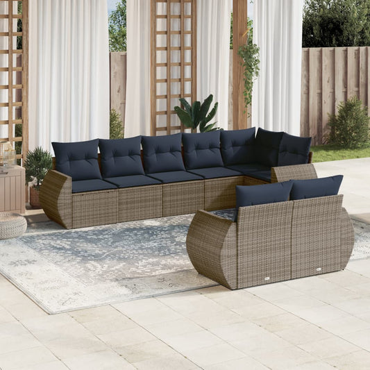 Set Divani da Giardino 8 pz con Cuscini Grigio in Polyrattan | homemem39