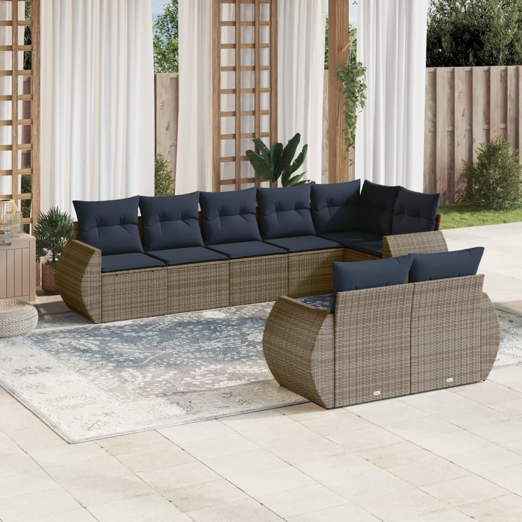 Set Divani da Giardino 8 pz con Cuscini in Polyrattan