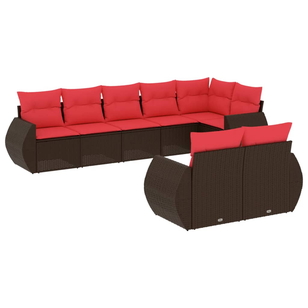 Set Divani da Giardino 8 pz con Cuscini Marrone in Polyrattan | homemem39