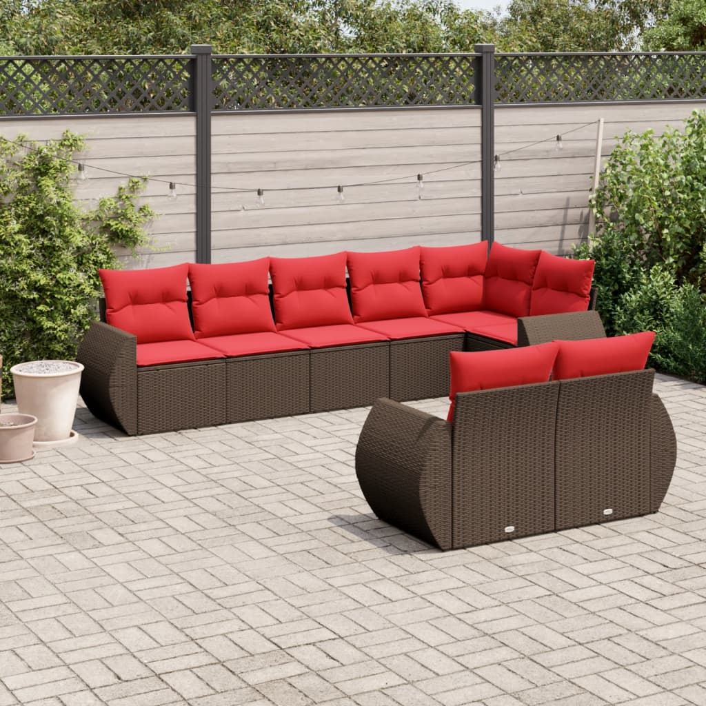 Set Divani da Giardino 8 pz con Cuscini Marrone in Polyrattan | homemem39