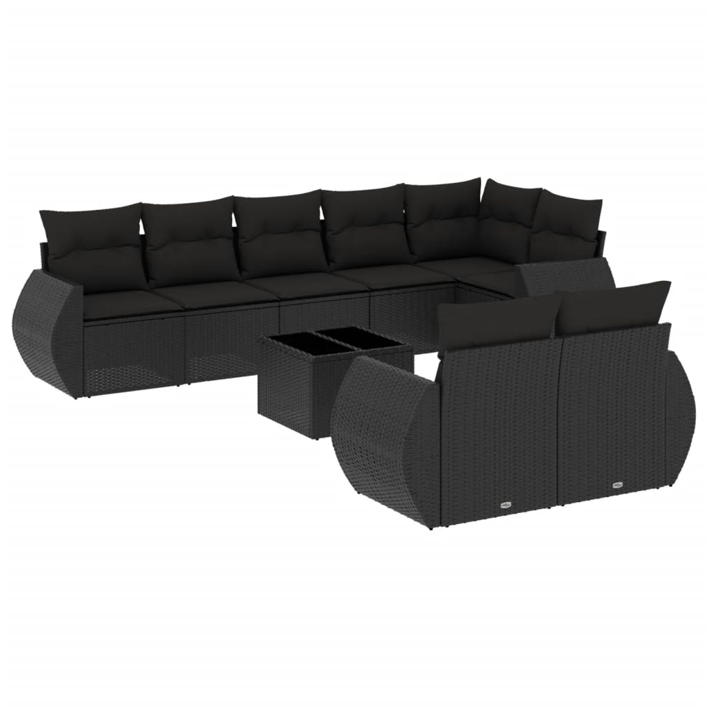 Set Divani da Giardino 9 pz con Cuscini Nero in Polyrattan - homemem39