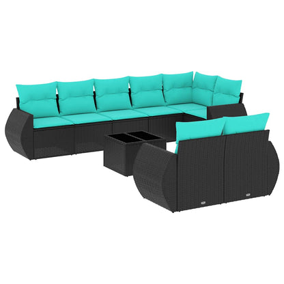 Set Divani da Giardino 9 pz con Cuscini Nero in Polyrattan | homemem39