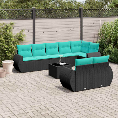 Set Divani da Giardino 9 pz con Cuscini Nero in Polyrattan | homemem39