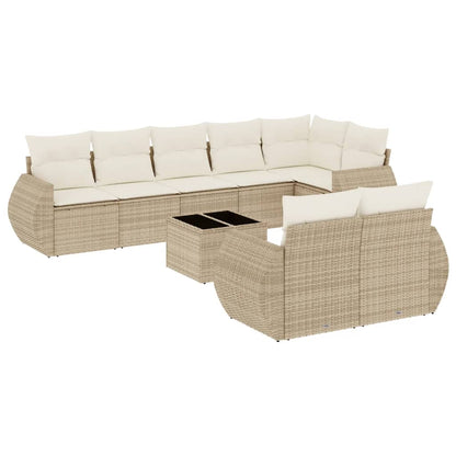 Set Divano da Giardino 9 pz con Cuscini Beige in Polyrattan - homemem39